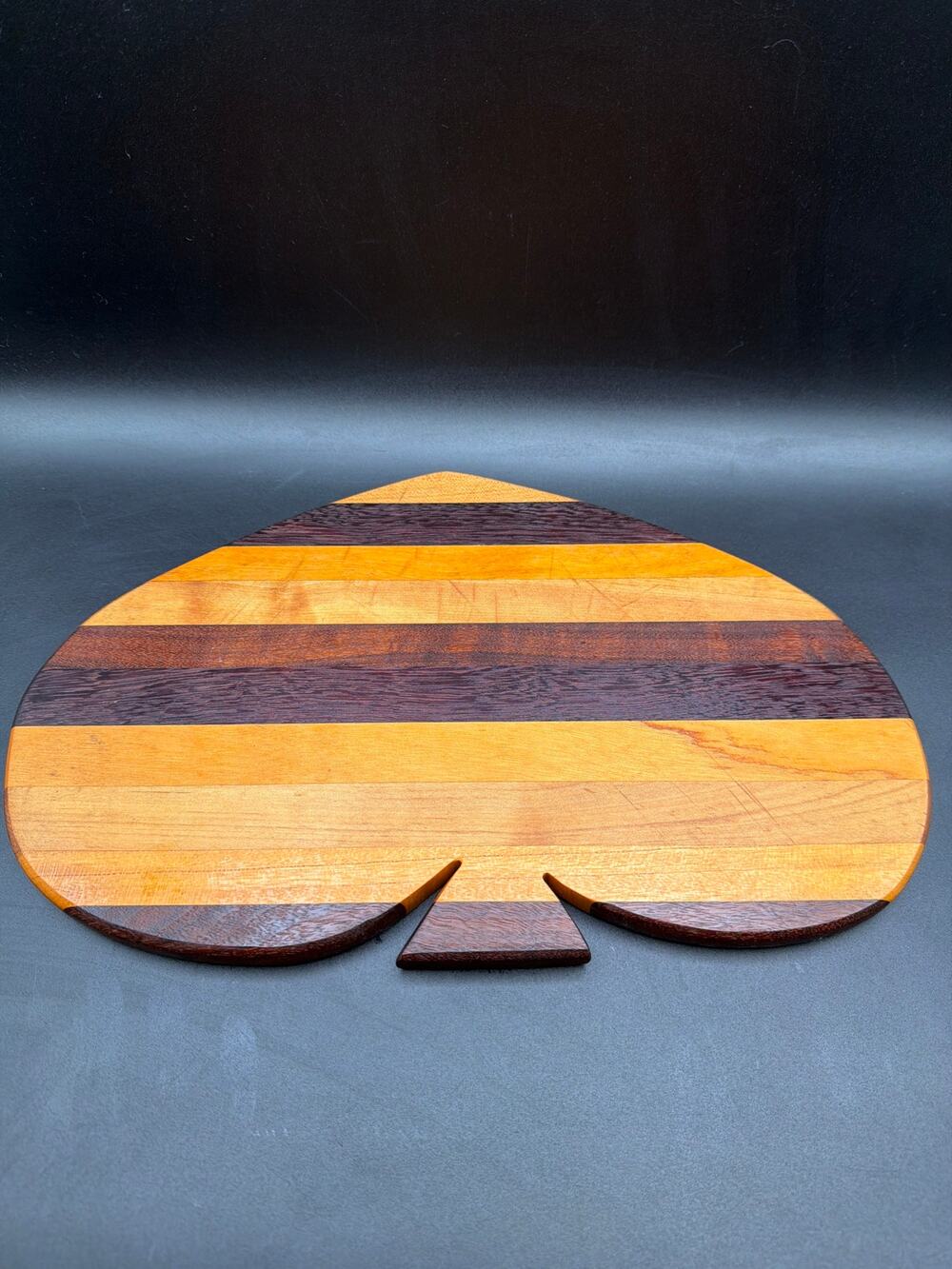 Vintage Wooden Spade Cutting Board Serving Tray Inlaid Striped Wood 14x9 MCM